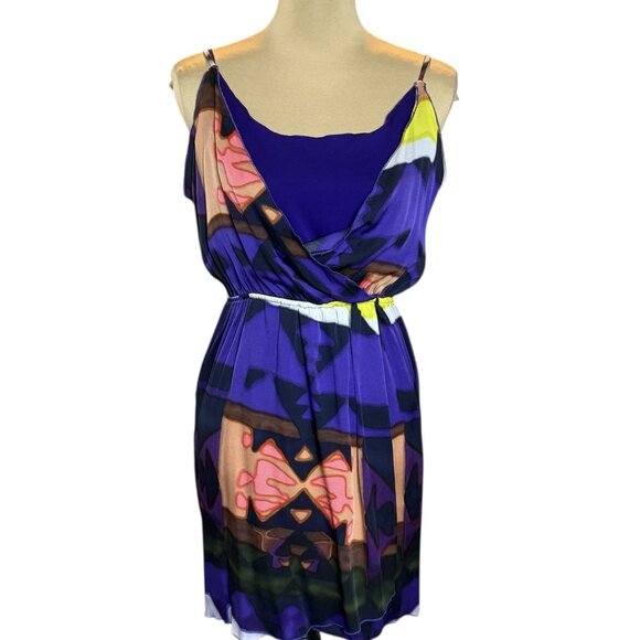 Alice + Olivia Silk Mini Dress Sz M colorful Rave Artsy Club wear Going Out - Picture 1 of 8